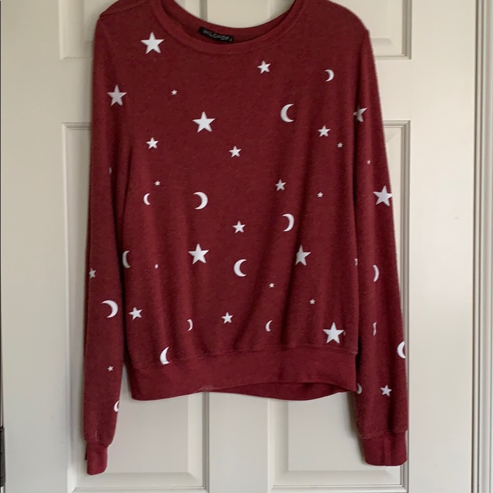 WILDFOX red sweater with star and moon design